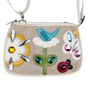 Brighton Mini Wallet Crossbody Bag Leather Jewel By The Sea Bird Sun Cream White